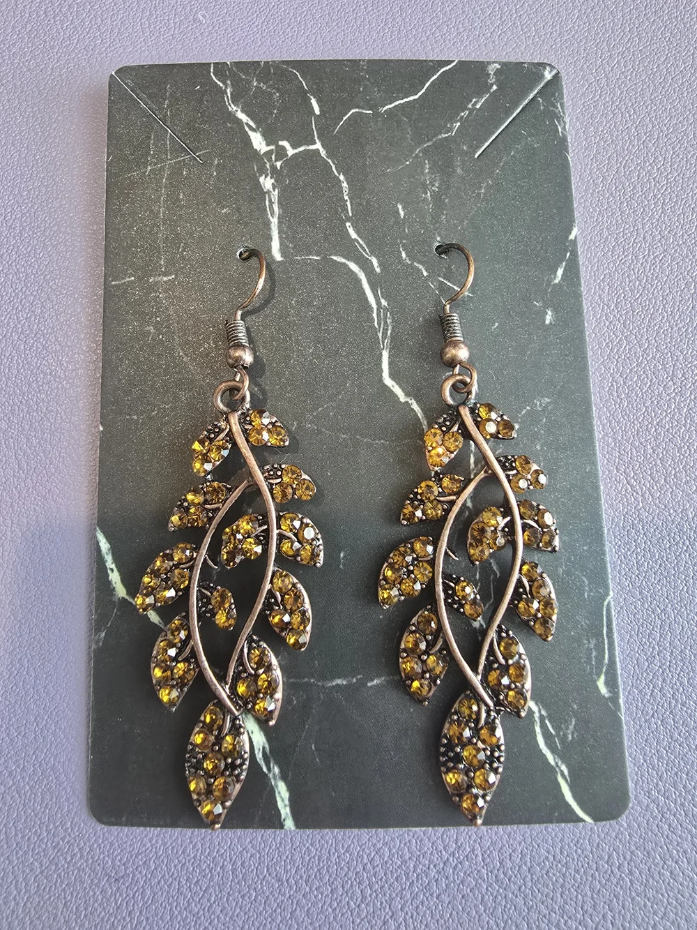 Gold-Tone Yellow Crystal Leaf Drop Earrings